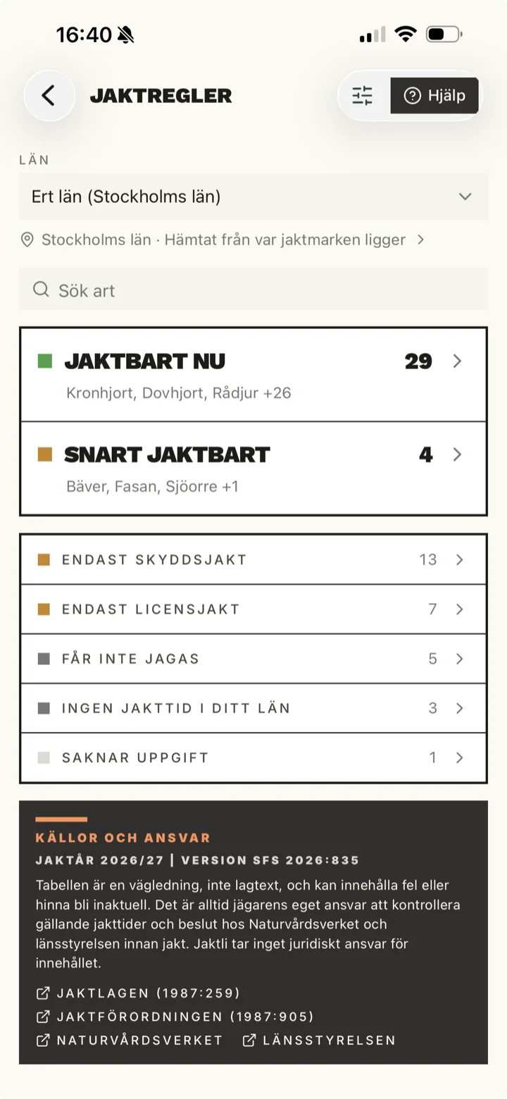 Jakttider i Jaktli-appen